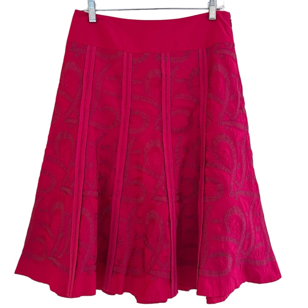 Monsoon Bright Pink with Metallic Detail Cotton Aline Gored Skirt UK12(8)